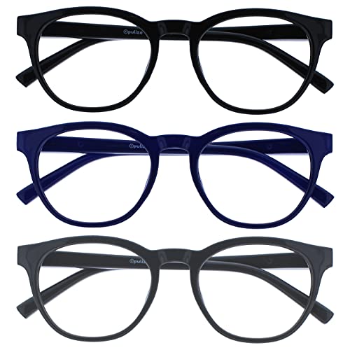 OPULIZE Blu-Lesebrille Blaulichtfilter 3er Pack Cool Rund Rahmen Federscharniere Verbessern Den Schlaf Computer Gaming Entspiegelt Schwarz Blau Grau Herren Damen BBB5-137 +3.50 von OPULIZE