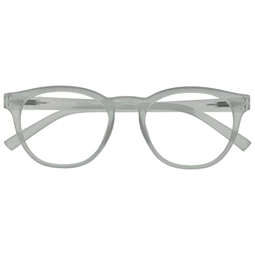 OPULIZE BLU Blaulichtfilter Lesebrille für Damen Herren, Blendfreie UV400-Schutz Federscharnier Anti-Müdigkeit, Runder Rahmen, Computerbrillen Gaming, Eis +3,00 von OPULIZE