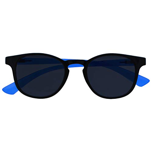 Opulize Bop Kinder-Sonnenbrille Cooler Runder Rahmen Federscharniere UV400-Schutz Schutz der Augen Komfort Federscharniere Schwarz Neon Blau Bügel Jungen Mädchen S47-B von Opulize