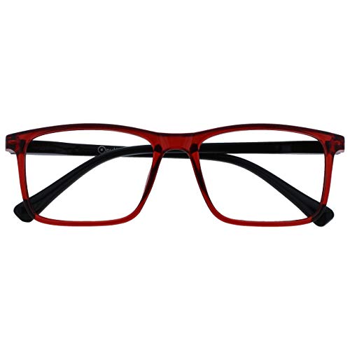 Opulize Ink Lessebrille Groß Rechteckig Rahmen Federscharniere Kratzfest Transparent Rot Schwartz Bügeln Herren Damen R4-Z +1.00 von Opulize