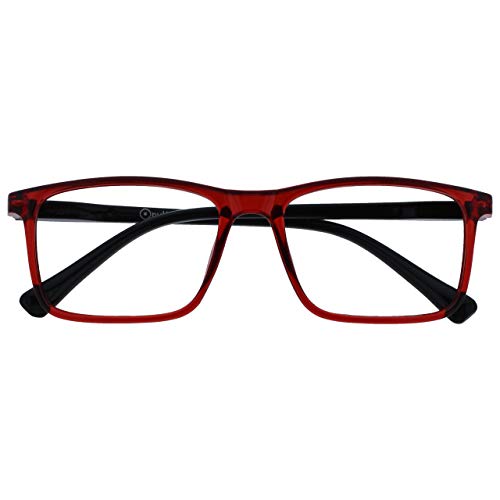 OPULIZE Ink Lessebrille Groß Rechteckig Rahmen Federscharniere Kratzfest Transparent Rot Schwartz Bügeln Herren Damen R4-Z +3.50 von OPULIZE