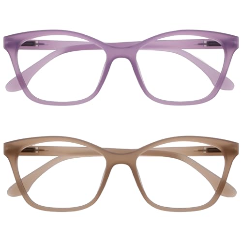 Opulize KAT Lesebrille - 2er-Pack - Cat-Eye Katzenaugen-Fassung - Lila, Taupe - Herren & Damen - Federscharniere - RR59-5U - +1.50 von Opulize