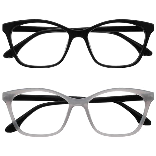 Opulize KAT Lesebrille - 2er-Pack - Cat-Eye Katzenaugen-Fassung - Schwarz, Grau - Herren & Damen - Federscharniere - RR59-17 - +1.00 von Opulize