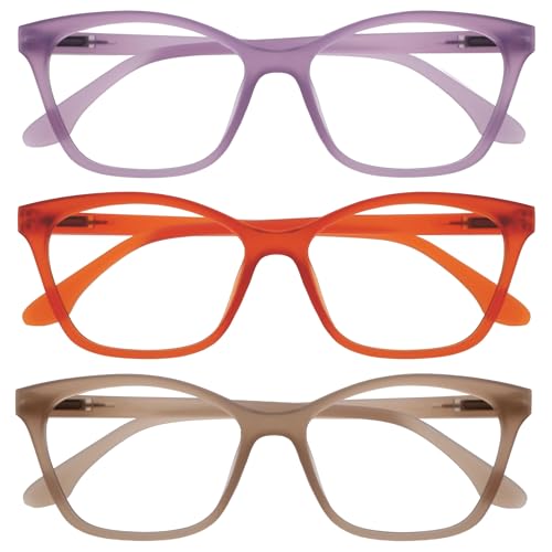 Opulize KAT Lesebrille - 3er-Pack - Cat-Eye Katzenaugen-Fassung - Lila, Orange, Taupe - Herren & Damen - Federscharniere - RRR59-5GU - +3.50 von Opulize