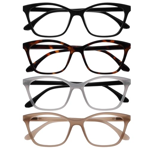 Opulize KAT Lesebrille - 4er-Pack - Cat-Eye Katzenaugen-Fassung - Schwarz, Braun, Grau, Taupe - Herren & Damen - Federscharniere - RRRR59-127U - +1.50 von Opulize