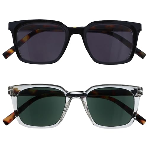 Opulize KOI Lese-Sonnenbrille 2 Pack - Große Rechteckige Fassung - Getöntes Glas UV400 - Schwarz-Klar - Damen Herren Unisex - Federscharniere - SS50-1C - +3.00 von Opulize