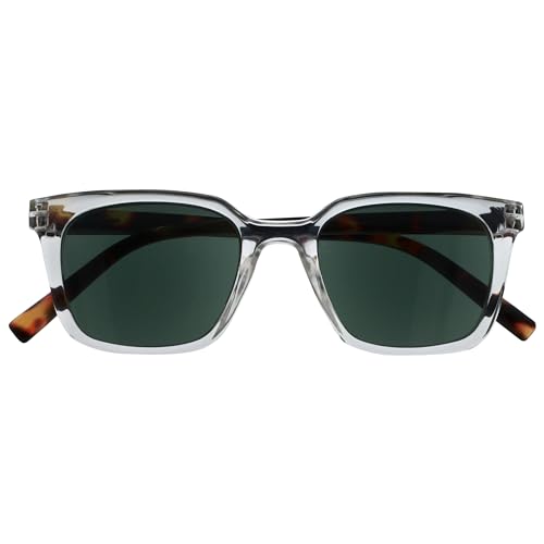 Opulize KOI Lese-Sonnenbrille - Große Rechteckige Fassung - Getönte Brillengläser UV400 - Klar - Damen Herren Unisex - Federscharniere - S50-C - +1.00 von Opulize