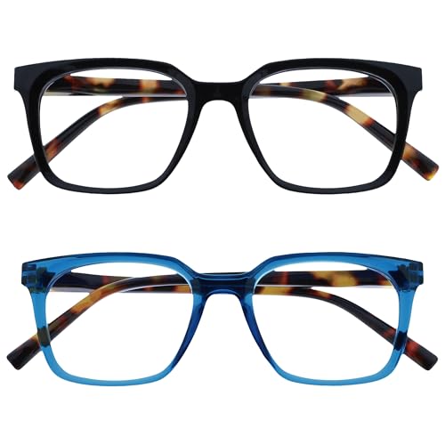 Opulize KOI Lesebrille 2er Pack - Große Rechteckige Brillenfassung - Schwarz-Blau - Damen, Herren - Federscharniere - RR50-13 - +1.00 von Opulize