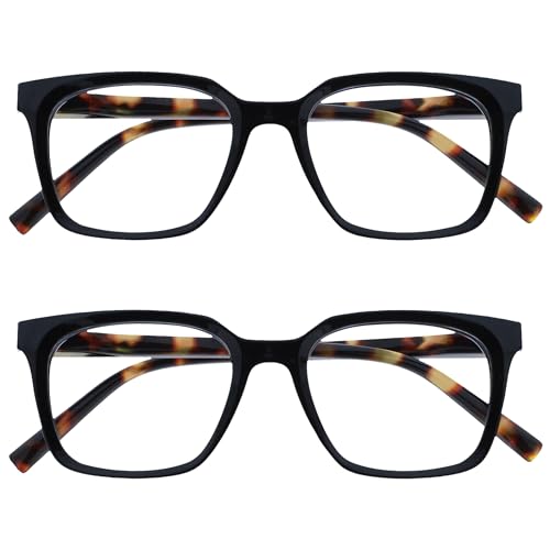 Opulize KOI Lesebrille 2er Pack - Große Rechteckige Brillenfassung - Schwarz - Sehhilfe für Damen, Herren - Federscharniere - RR50-1 - +1.50 von Opulize