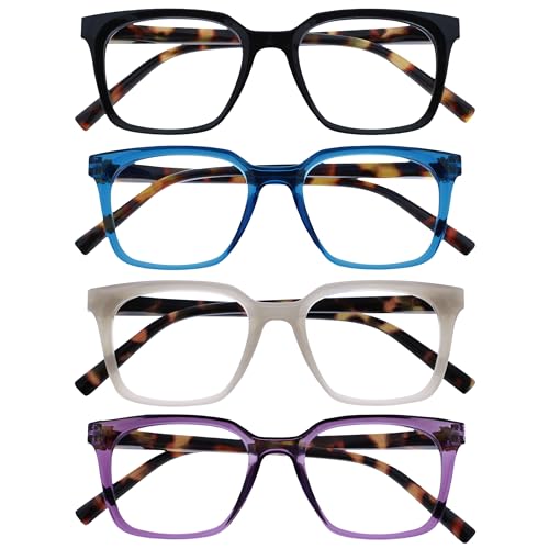 Opulize KOI Lesebrille 4er Pack - Große Rechteckige Brillenfassung - Schwarz-Blau-Violett-Grau - Damen Herren Unisex - Federscharniere - RRRR50-1357 - +2.00 von Opulize