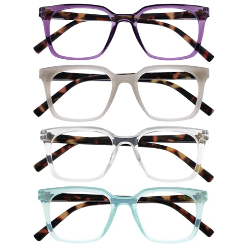 Opulize KOI Lesebrille 4er Pack - Große Rechteckige Fassung - Violett-Grau-Durchsichtig-Aqua - Damen Herren Unisex - Federscharniere - RRRR50-57CQ - +2.00 von Opulize