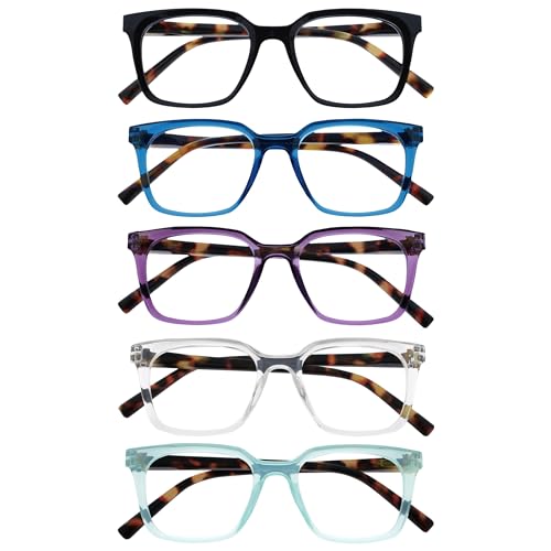 Opulize KOI Lesebrille 5er Pack - Rechteckige Fassung - Schwarz-Blau-Violett-Durchsichtig-Aqua - Damen Herren Unisex - Federscharniere - RRRRR50-135CQ - +3.50 von Opulize