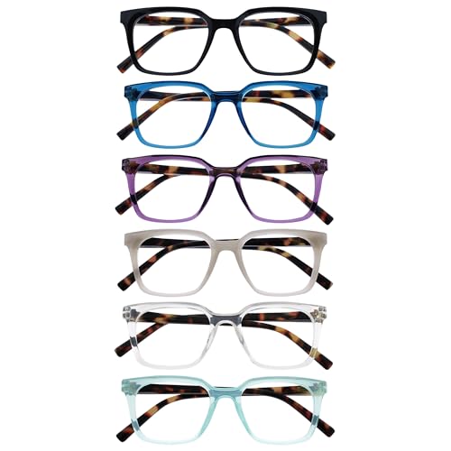 Opulize KOI Lesebrille 6er Pack - Rechteckige Fassung - Schwarz-Blau-Violett-Grau-Durchsichtig-Aqua - Damen Herren - Federscharniere - RRRRRR50-1357CQ - +2.50 von Opulize