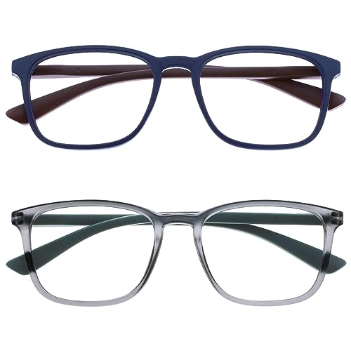 Opulize Max Lesebrille 2er Pack - Klassische große rechteckige Fassung - Brillen in mattem Blau und Grau - Herren Damen Unisex - RR78-37 - +1,00 von Opulize