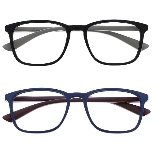 Opulize Max Lesebrille 2er Pack - Klassische große rechteckige Fassung - Brillen in mattem Schwarz und Blau - Herren Damen Unisex - RR78-13 - +1,00 von Opulize