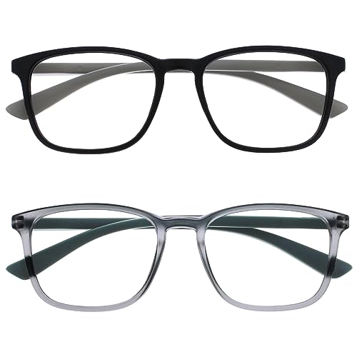 Opulize Max Lesebrille 2er Pack - Klassische große rechteckige Fassung - Brillen in mattem Schwarz und Grau - Herren Damen Unisex - RR78-17 - +1,00 von Opulize