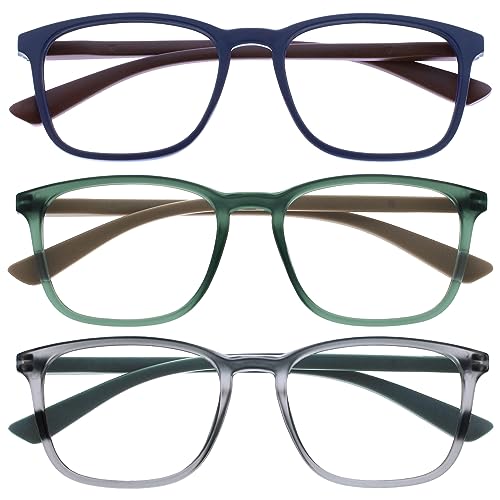 Opulize Max Lesebrille 3er Pack - Klassische große rechteckige Fassung - Brillen in mattem Blau, Grün und Grau - Herren Damen Unisex - RRR78-367 - +1,00 von Opulize