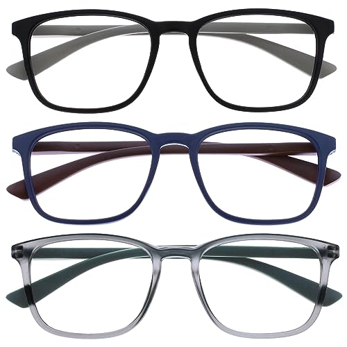 Opulize Max Lesebrille 3er Pack - Klassische große rechteckige Fassung - Brillen in mattem Schwarz, Blau und Grau - Herren Damen Unisex - RRR78-137 - +1,50 von Opulize