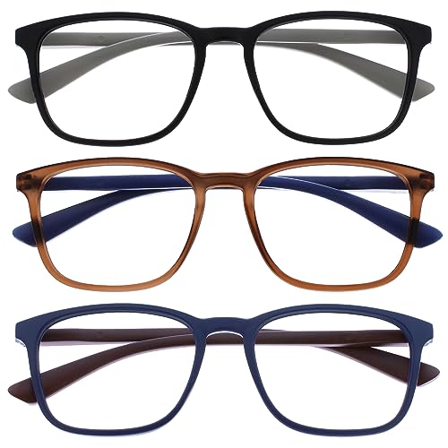 Opulize Max Lesebrille 3er Pack - Klassische große rechteckige Fassung - Brillen in mattem Schwarz, Braun und Blau - Herren Damen Unisex - RRR78-123 - +1,00 von Opulize