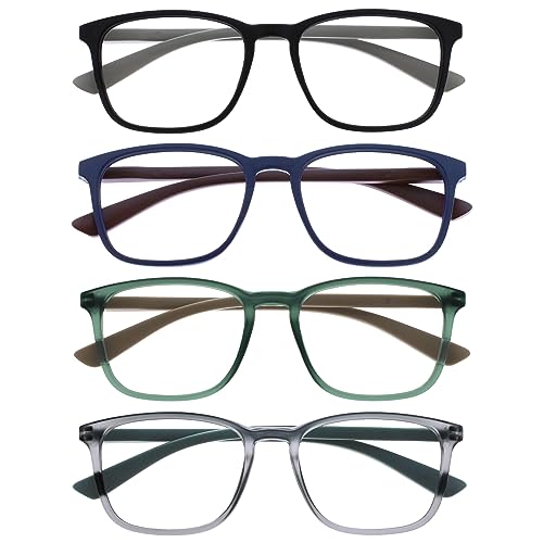 Opulize Max Lesebrille 4 Pack - Klassische große rechteckige Fassung - Brillen in mattem Schwarz, Blau, Grün & Grau - Herren Damen Unisex - RRRR78-1367 - +2,00 von Opulize