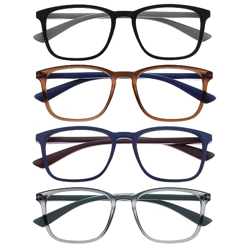 Opulize Max Lesebrille 4 Pack - Klassische große rechteckige Fassung - Brillen in mattem Schwarz, Braun, Blau & Grau - Herren Damen Unisex - RRRR78-1237 - +2,00 von Opulize