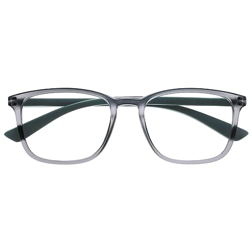 Opulize Max Lesebrille - Klassisch große Rechteckige Fassung - Brille in mattem Transparentgrau mit grünen Bügeln - Herren Damen Unisex - R78-7 - +1,50 von Opulize