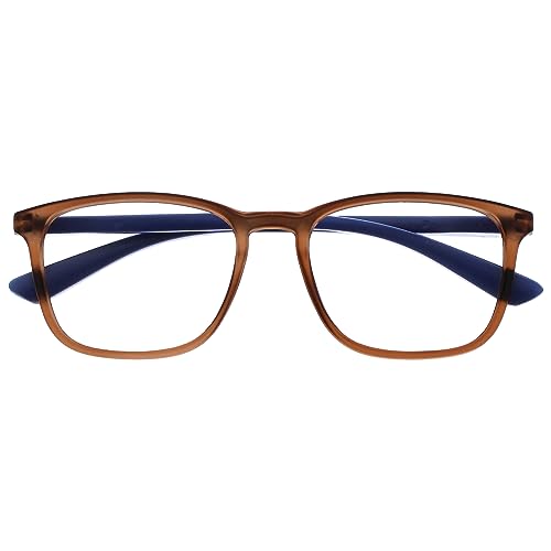Opulize Max Lesebrille - Klassische große rechteckige Fassung - Brille in Mattbraun mit marineblauen Bügeln - Herren Damen Unisex - R78-2 - +1,50 von Opulize