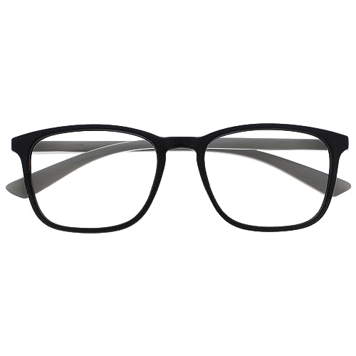 Opulize Max Lesebrille - Klassische große rechteckige Fassung - Brille in Mattschwarz mit grauen Bügeln - Herren Damen Unisex - R78-1 - +2,00 von Opulize