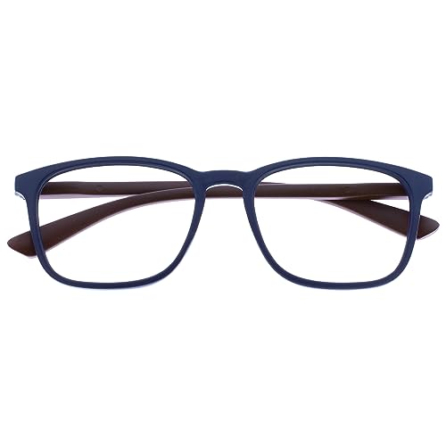 Opulize Max Lesebrille - Klassische große rechteckige Fassung - Brille in mattem Marineblau mit kastanienbraunen Bügeln - Herren Damen - R78-3 - +1,00 von Opulize