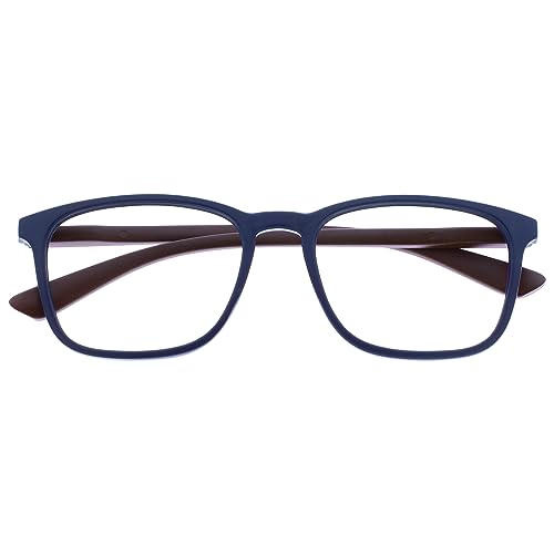 Opulize Max Lesebrille - Klassische große rechteckige Fassung - Brille in mattem Marineblau mit kastanienbraunen Bügeln - Herren Damen - R78-3 - +3,00 von Opulize