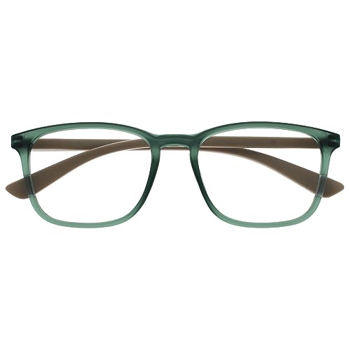 Opulize Max Lesebrille - Klassische große rechteckige Fassung - Brille in mattem Transparentgrün mit beigen Bügeln - Herren Damen Unisex - R78-6 - +1,00 von Opulize