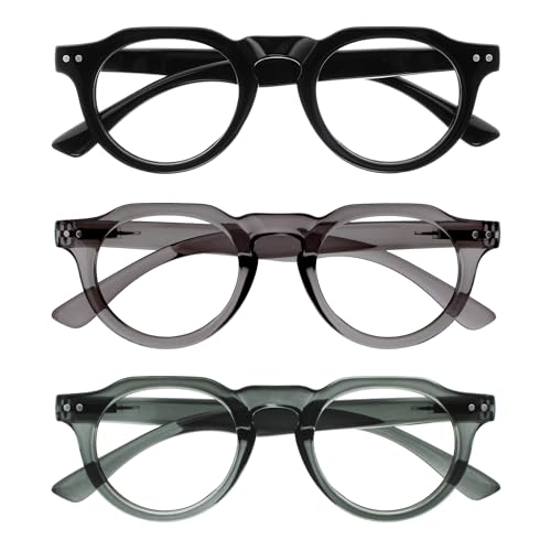 Opulize RIO Brille mit Blaulichtfilter - 3er Pack - Oben Abgeflachter Rahmen - Schwarz, Grün, Grau - Damen & Herren - Federscharniere - BBB53-167 von Opulize