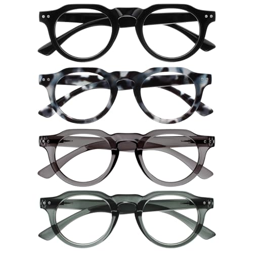 Opulize RIO Lesebrille mit Blaulichtfilter - 4er Pack - Rahmen Oben Flach - Schwarz, Blue Tortoiseshell, Grün, Grau - Damen & Herren - BBBB53-1367 - +1.00 von Opulize