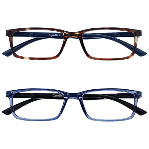OPULIZE See-Lesebrille Blaulichtfilter 2er Pack Schmal Rahmen Federscharniere Verbessern Den Schlaf Computer Gaming Entspiegelt Braun Transparenter Blau Herren Damen BB9-23 +2.50 von OPULIZE