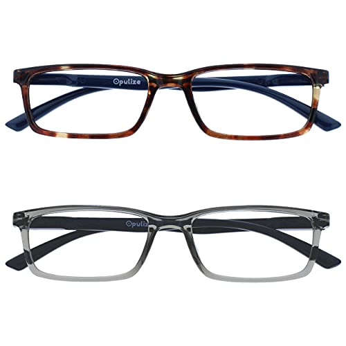 OPULIZE See-Lesebrille Blaulichtfilter 2er Pack Schmal Rahmen Federscharniere Verbessern Den Schlaf Computer Gaming Entspiegelt Braun Grau Herren Damen BB9-27 +1.50 von OPULIZE