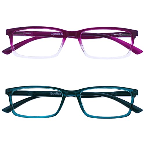 OPULIZE See-Lesebrille Blaulichtfilter 2er Pack Schmal Rahmen Federscharniere Verbessern Den Schlaf Computer Gaming Entspiegelt Lila Türkis Herren Damen BB9-5Q +2.50 von OPULIZE