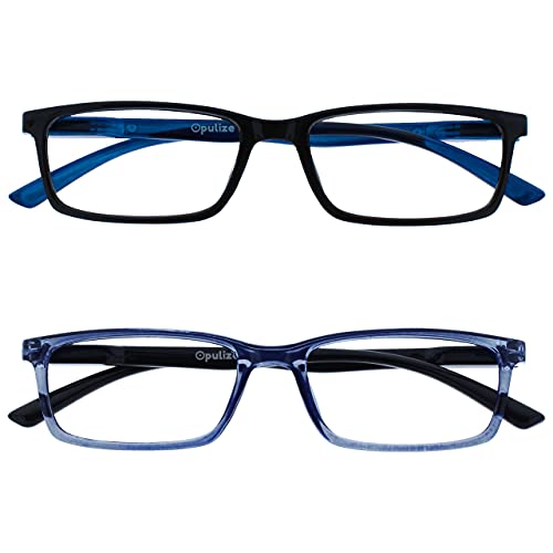 Opulize See-Lesebrille Blaulichtfilter 2er Pack Schmal Rahmen Federscharniere Verbessern Den Schlaf Computer Gaming Entspiegelt Schwarz Transparenter Blau Herren Damen BB9-13 +2.50 von Opulize