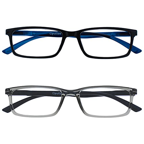 OPULIZE See-Lesebrille Blaulichtfilter 2er Pack Schmal Rahmen Federscharniere Verbessern Den Schlaf Computer Gaming Entspiegelt Schwarz Grau Herren Damen BB9-17 +2.50 von OPULIZE