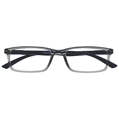 Opulize See-Lesebrille Blaulichtfilter Schmal Rahmen Federscharniere Verbessern Den Schlaf Computer Gaming Entspiegelt Grau Herren Damen B9-7+1.50 von Opulize