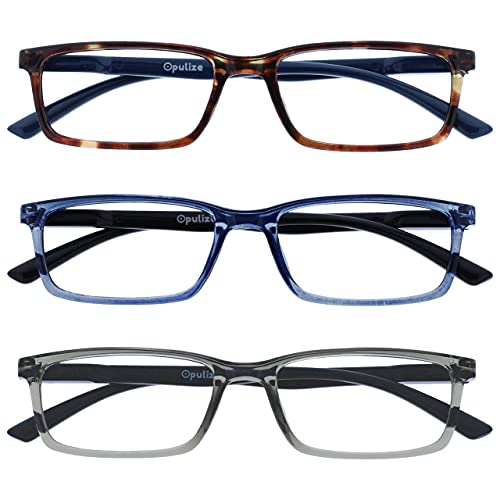 OPULIZE See-Brille Blaulichtfilter 3er Pack Schmal Rahmen Federscharniere Verbessern Den Schlaf Computerbrille Gaming Entspiegelt Braun Transparenter Blau Grau Herren Damen BBB9-237 +0.00 von OPULIZE