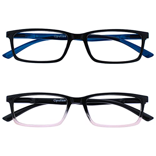 OPULIZE See-Lesebrille Blaulichtfilter 2er Pack Schmal Rahmen Federscharniere Verbessern Den Schlaf Computer Gaming Entspiegelt Schwarz Rosa Herren Damen BB9-14 +2.00 von OPULIZE