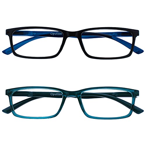 OPULIZE See-Lesebrille Blaulichtfilter 2er Pack Schmal Rahmen Federscharniere Verbessern Den Schlaf Computer Gaming Entspiegelt Schwarz Türkis Herren Damen BB9-1Q +2.00 von OPULIZE