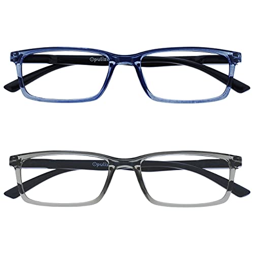 OPULIZE See-Lesebrille Blaulichtfilter 2er Pack Schmal Rahmen Federscharniere Verbessern Den Schlaf Computer Gaming Entspiegelt Transparenter Blau Grau Herren Damen BB9-37 +3.50 von OPULIZE