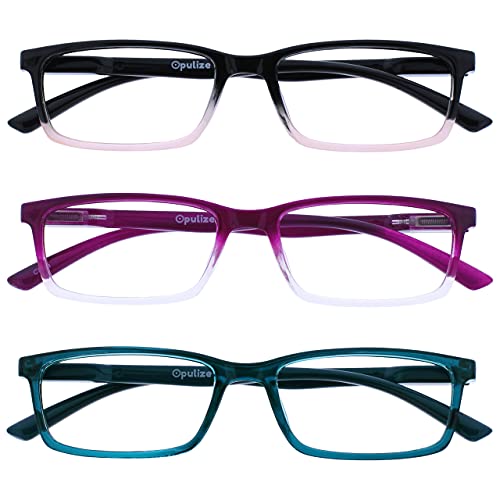 OPULIZE SEE Blaulichtfilter Lesebrille für Damen Herren, Blendfreie UV400-Schutz Federscharnier Anti-Müdigkeit, Rechteckiger Rahmen, Computerbrillen Gaming, 3er-Pack Rosa Violett Türkis +2,50 von OPULIZE