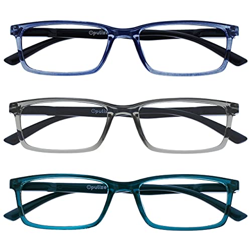 OPULIZE See-Lesebrille Blaulichtfilter 3er Pack Schmal Rahmen Federscharniere Verbessern Den Schlaf Computer Gaming Entspiegelt Transparenter Blau Grau Türkis Herren Damen BBB9-37Q +1.50 von OPULIZE