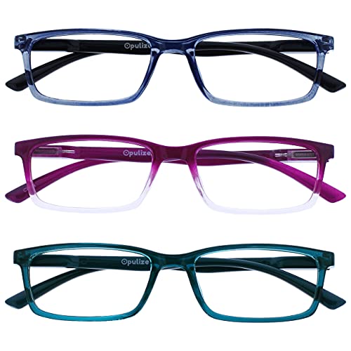 OPULIZE See-Lesebrille Blaulichtfilter 3er Pack Schmal Rahmen Federscharniere Verbessern Den Schlaf Computer Gaming Entspiegelt Transparenter Blau Lila Türkis Herren Damen BBB9-35Q +3.50 von OPULIZE