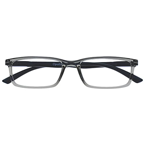 OPULIZE See-Lesebrille Blaulichtfilter Schmal Rahmen Federscharniere Verbessern Den Schlaf Computer Gaming Entspiegelt Grau Herren Damen B9-7+3.50 von OPULIZE