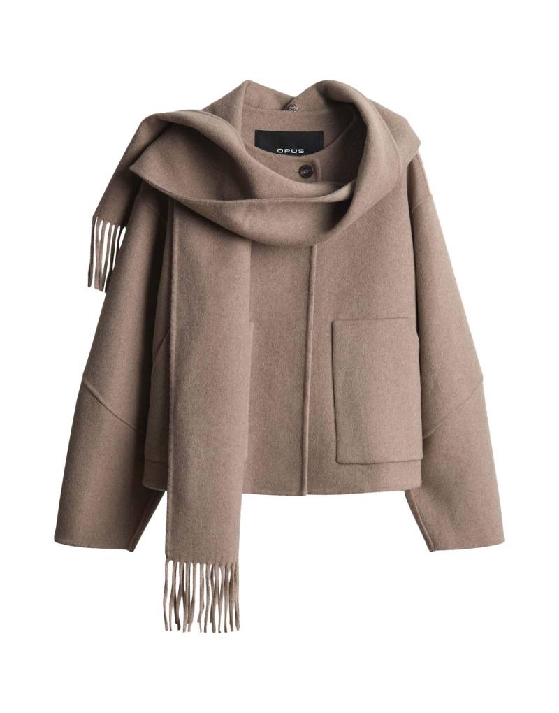 Opus - Boxy Wolljacke mit abnehmbarem Schal - Henrica braun - Gr. - 40 von Opus