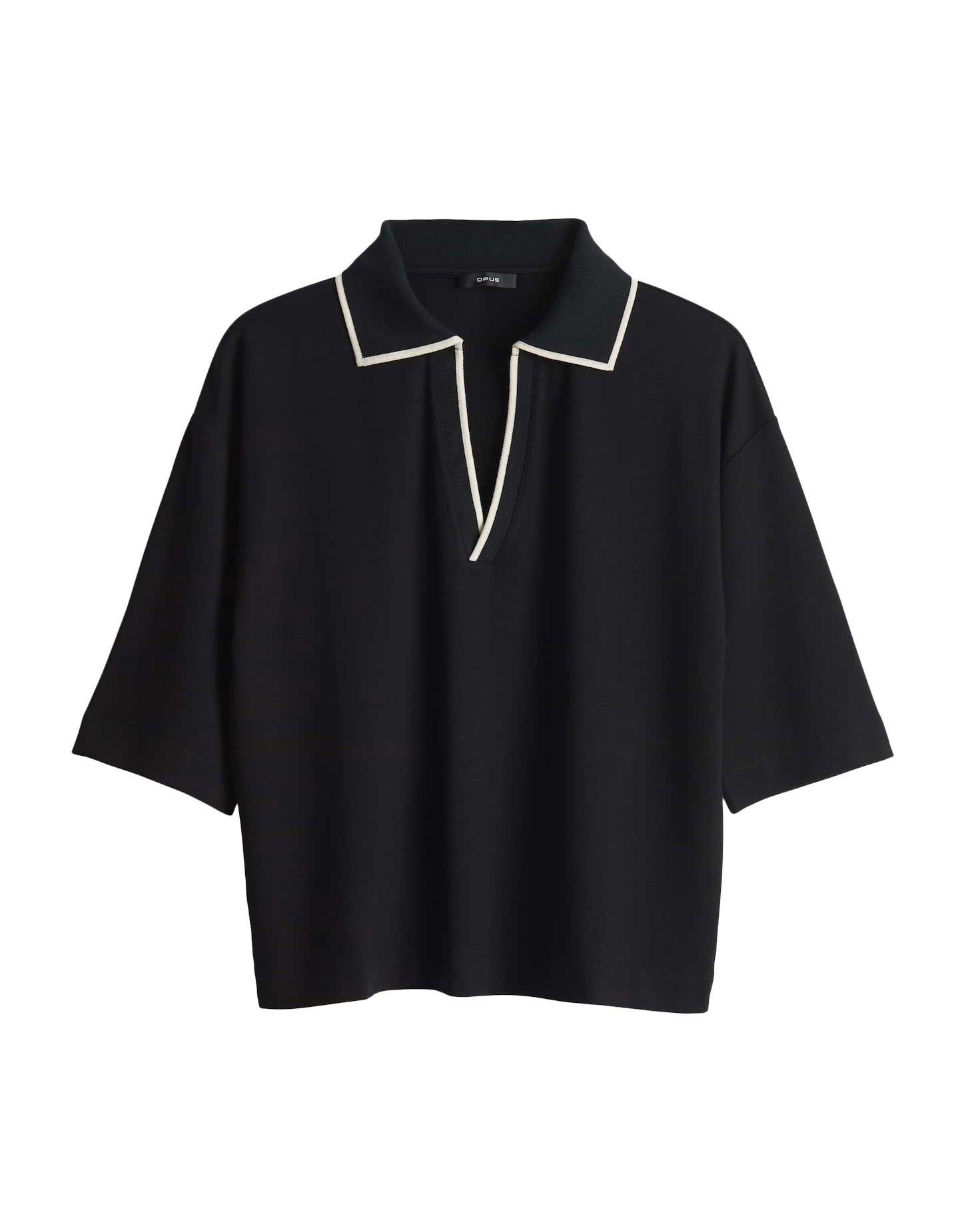 Opus - Loose Poloshirt im College Stil - Soffice schwarz - Gr. - 40 von Opus