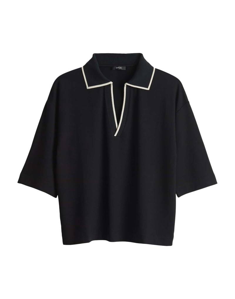 Opus - Loose Poloshirt im College Stil - Soffice schwarz - Gr. - 40 von Opus
